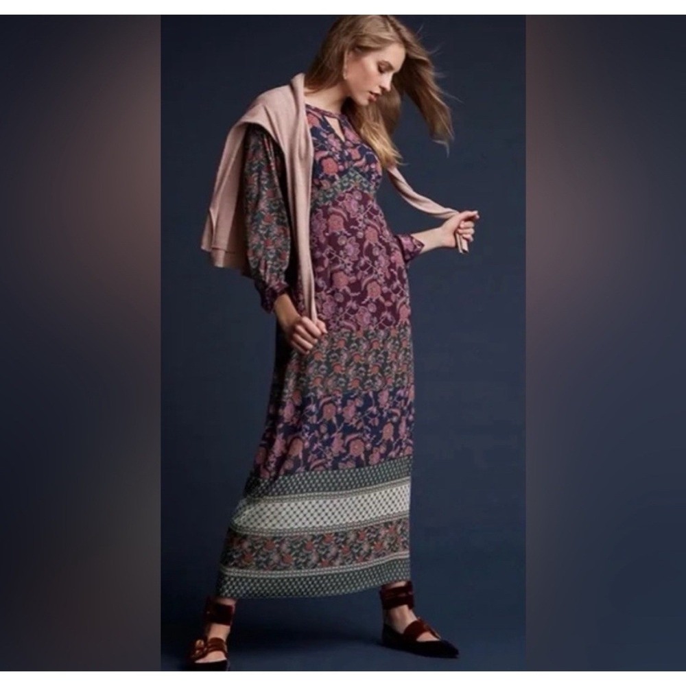 Cabi 3675 Festive Floral Boho Whimsigoth Cottagecore Boho Maxi Dress Large